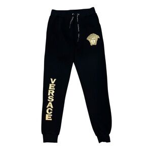 Versace Black Gold Sweat Pants Medusa Joggers Metallic Logos Track Pants Luxury